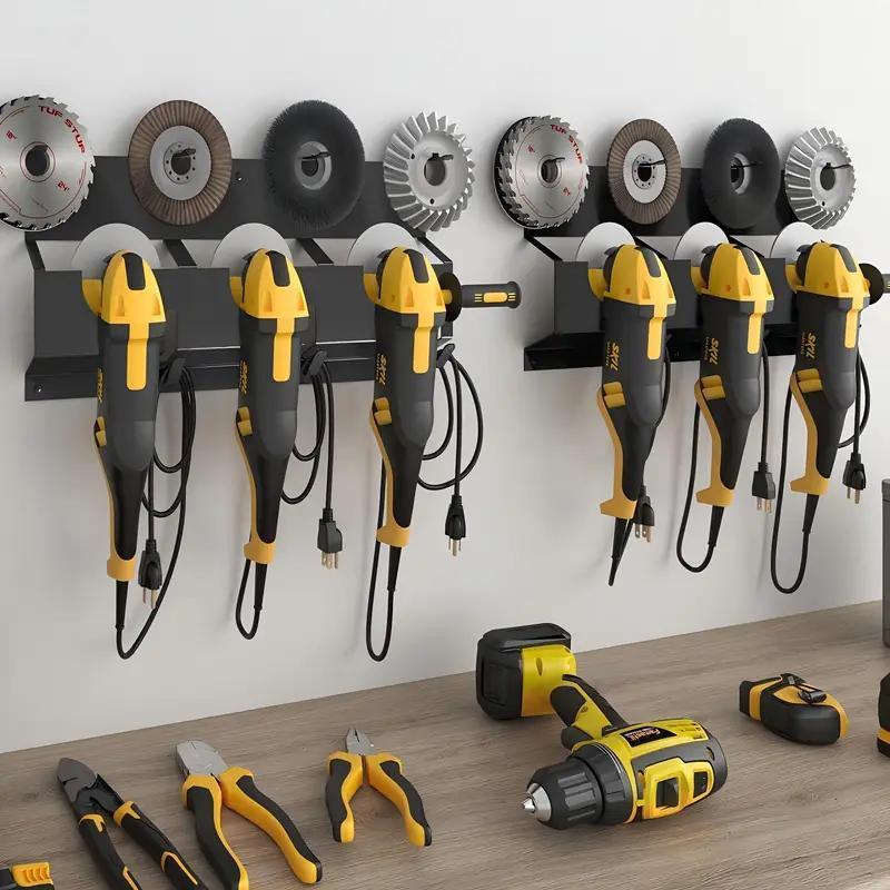 Angle Grinder Holder, 1 Count 3 Bay Tool Storage Rack, Wall Mount Bracket for Angle Grinders, Cutters & Polishers, Home Organizer for Garage & Workspace, Construction Tool Organizer, Power Tool Organizer