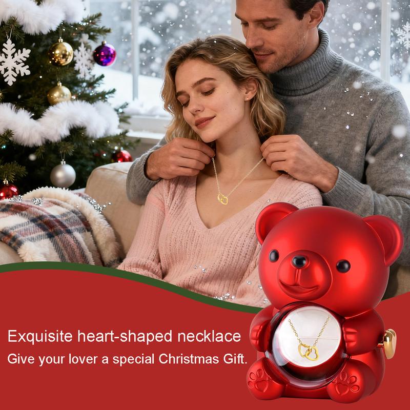 [Necklace Included]Cute Teddy Bear with Preserved Rose -A Real Rose Flowerin Bear with Elegant Gift Box -Romantic Gift for Her in Mother's Day, Weddings, Anniversaries, and Bridal Showers,Christmas and Valentine's Day gifts