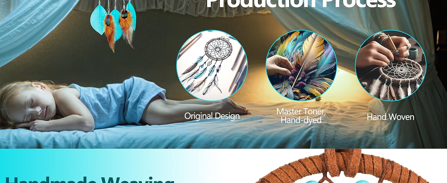 Mini Dreamcatchers - Goose Feather with Cerulean Blue Beads, Handmade Dream Catcher for Girls, A Dream Catchers for Boys, Dream Catcher Wall Decor
