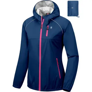 Women's Lightweight Rain Cycling Stretch Jacket with Hood Windproof and Waterproof Ultralight Packable