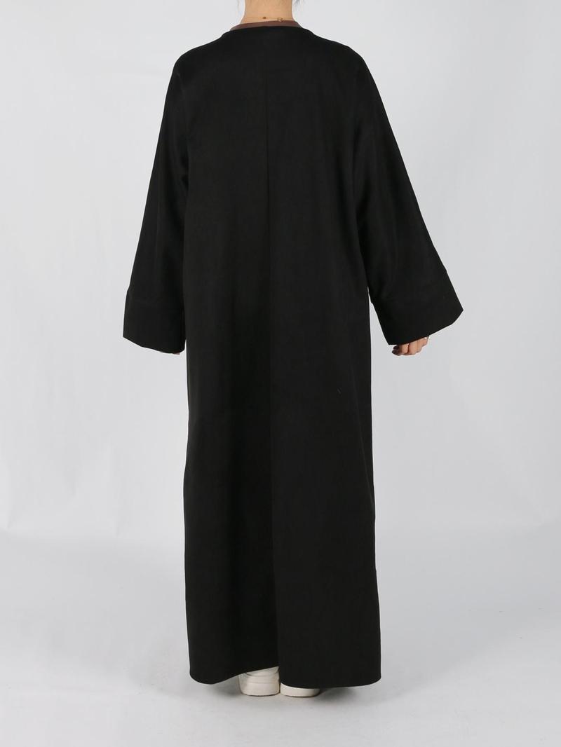 Women's Solid Long Sleeve Open Front Suede Coat, Elegant Long Sleeve Pocket Design Long Coat for Fall & Winter, Women's Islamic Clothing for Daily Wear, Modest Muslim Outfits