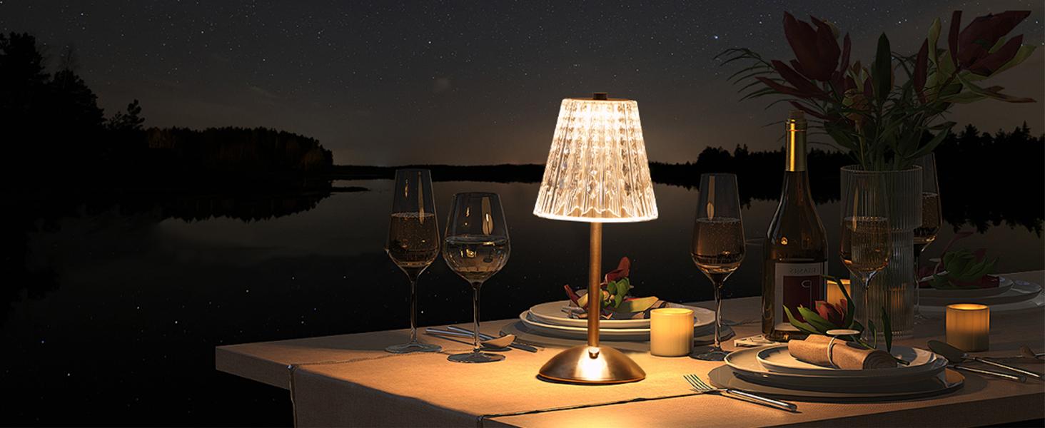 Cordless Touch Table Lamp, 3500mAh LED Rechargeable Small Dask Lamp, 3 Colors Dimmable Battery Operated Crysta Lamp for Bedroom Restaurant Kitchen Home Decor, Gold