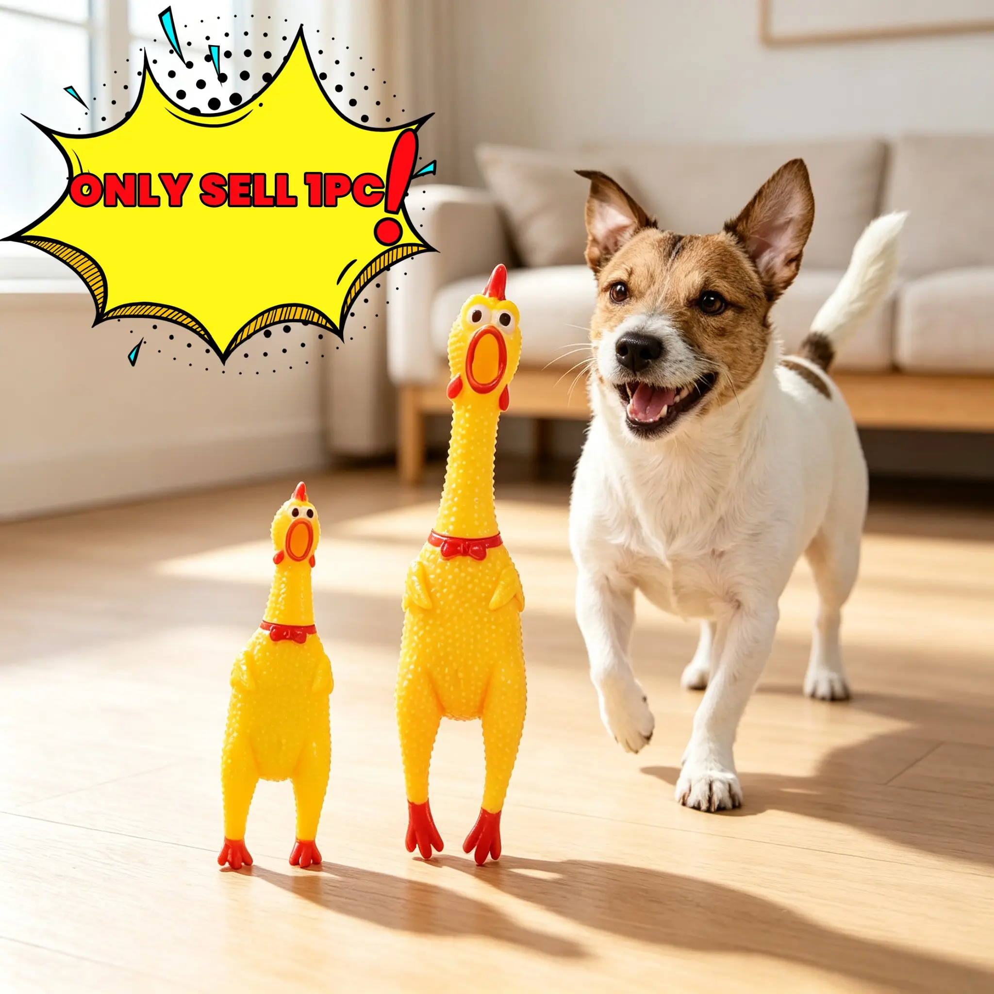 Treasure Toys - New Pet Dog Howling Toy, Screeching Chicken Compression Sound, Dog Chewing Toy, Funny Yellow Rubber Ventilated Chicken, 29 cm, Christmas Gift, Pet Birthday Gift, Durable and Extremely Resilient.