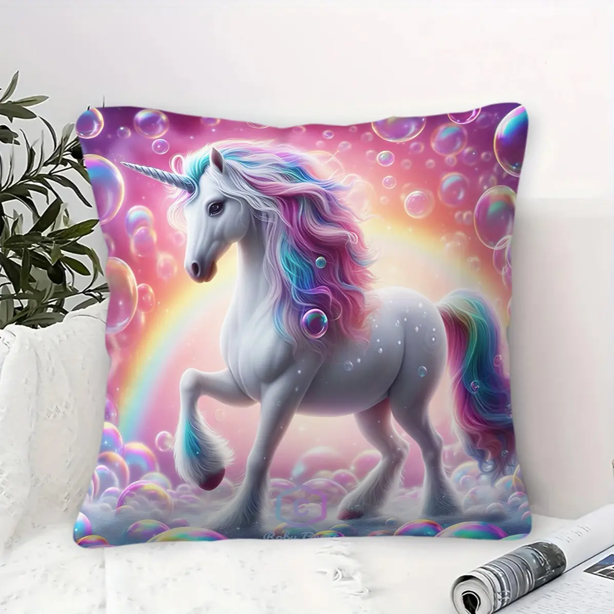 Neon Colorful Personalized Unicorn Pillow, Machine Washable, Diverse Artistic Trendy Print, Plush and Soft Filling, Suitable for Unique Living Room Decor Sofa Cushion (Includes Pillow Core, Removable)