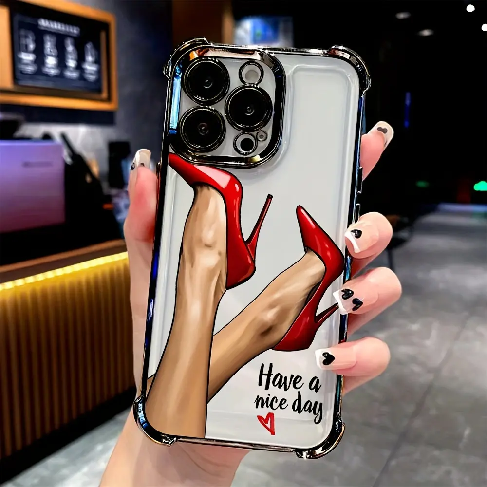 Long Leg Mobile Phone Case with High Heels for iPhone 16 15 14 13 12 11 Pro Max X XR XSMAX 8 7 Plus, Anti-Fall Transparent Soft Back Cover