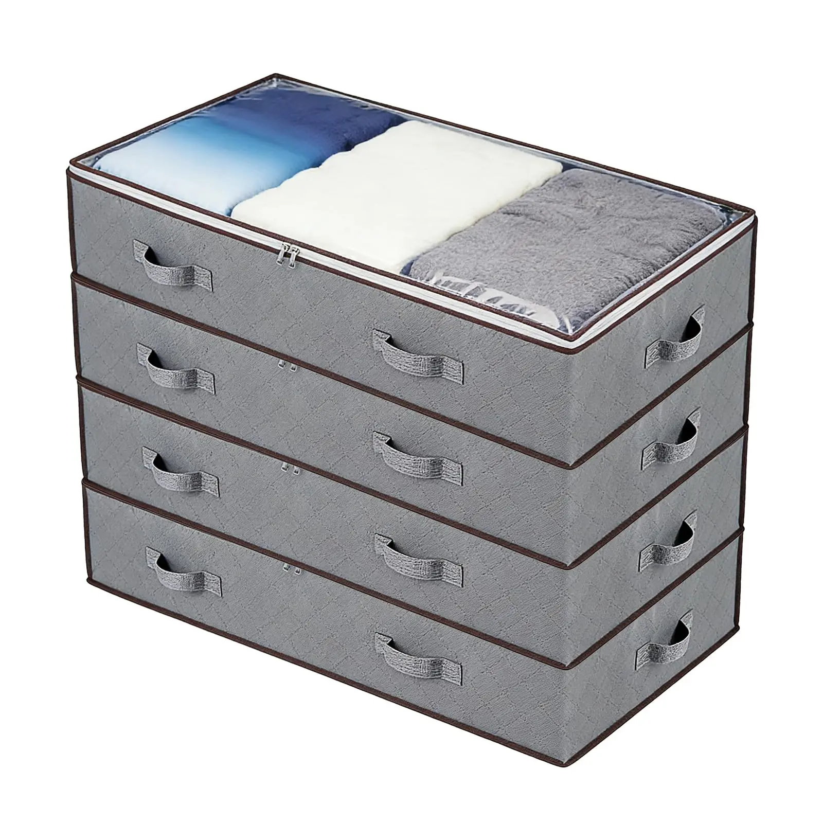 90L Under Bed Storage Containers 6 Pack, Foldable Underbed Storage Bags with Clear Window & Reinforced Handles, Large Clothes Storage Bins for Blankets, Bedding, Clothes, Pillows