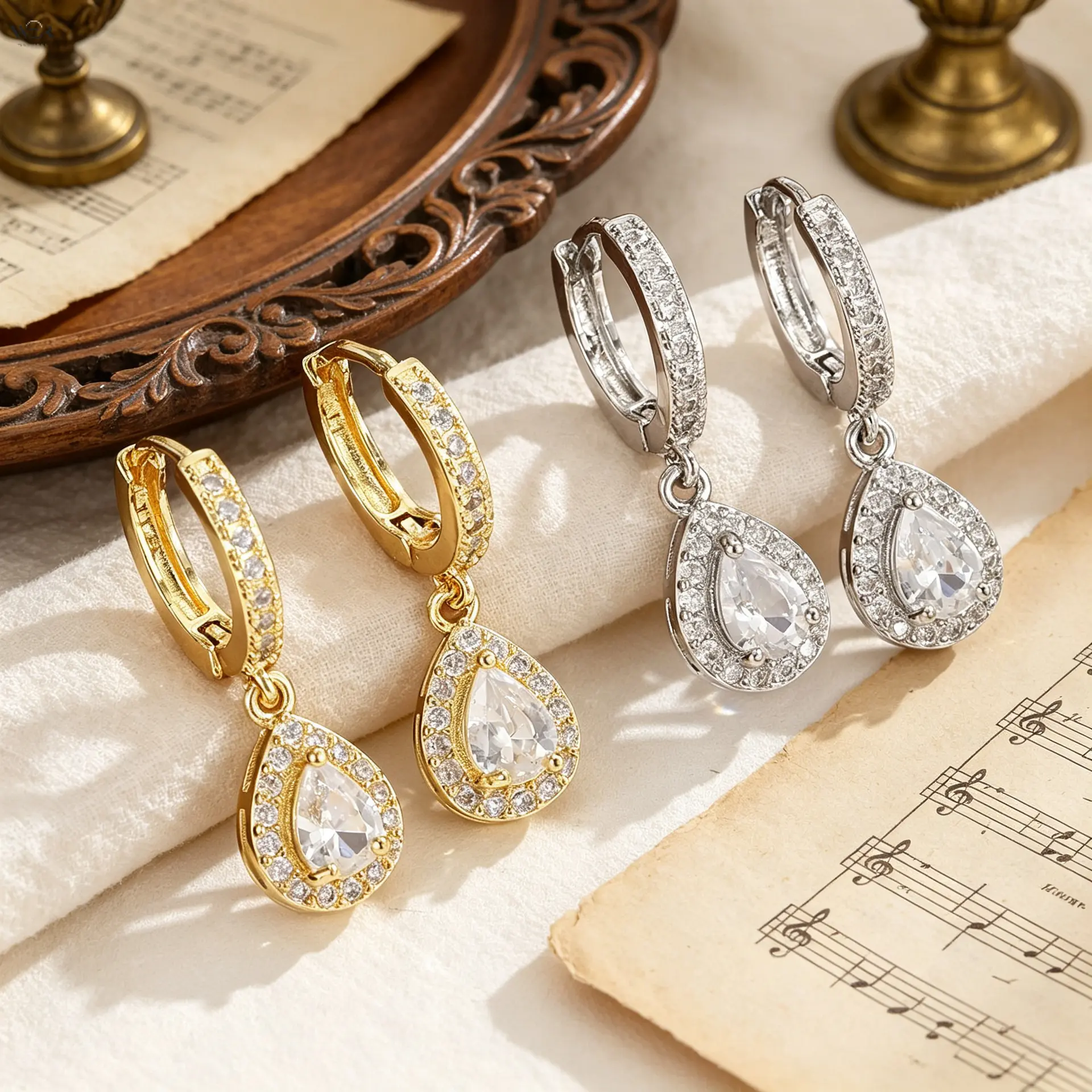 Teardrop Cubic Zirconia Dangle Huggie Hoop Earrings for Women, Sparkling Water Drop Crystal Drop Earring, Hypoallergenic Jewelry for Wedding Party Daily Wear, 2 Colors Available