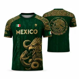 Mexico-Inspired Graphic Jersey, Unisex Crew Neck Jersey Shirt,Lightweight Polyester Graphic Top for Men & Women, Summer Party Wear, Vacation Streetwear & Daily Casual Style，summer festival top，summer menclothes,fashion，men clothesmen fashion