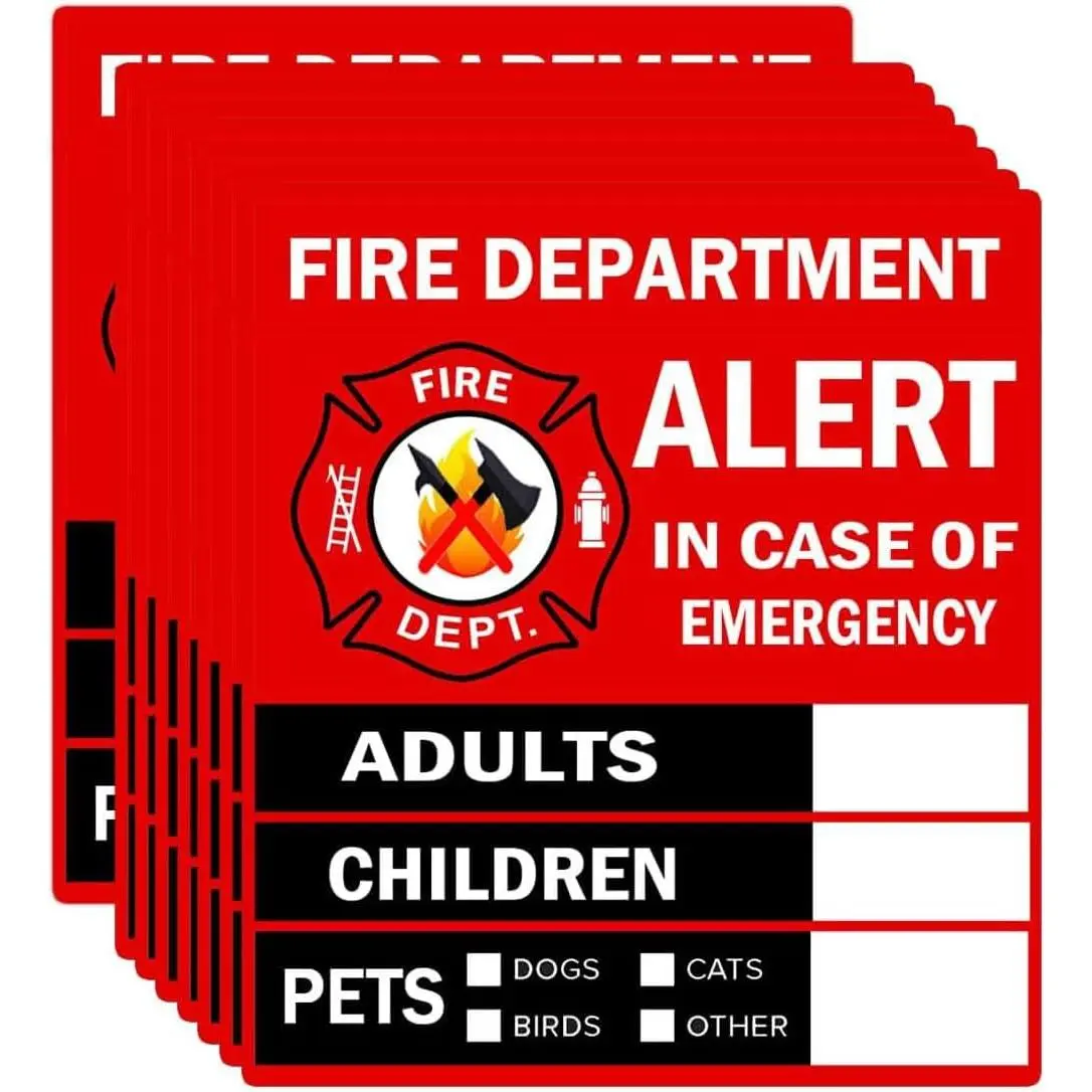 Alert People and  Finder Sticker/Decal - Adults,  and Pets, 4X4.5 inch Fire Department and Rescue Safety Alert Decal for Window and Door Application (8 Pack)