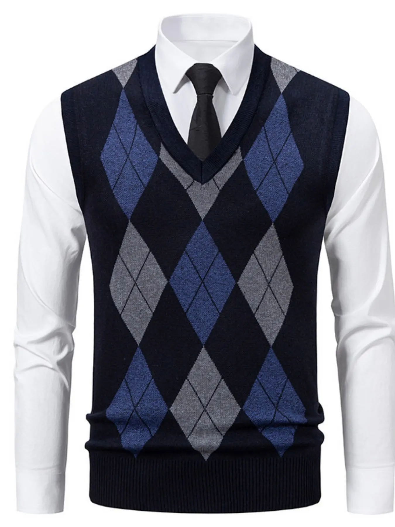 New Spring & Fall Fashion Casual Men's Knit Sweater, Colorblock H-Type Sleeveless Fitted Vest, Daily Commute Wearable Jacket, Casual Sleeveless Knitwear