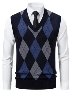 New Spring & Fall Fashion Casual Men's Knit Sweater, Colorblock H-Type Sleeveless Fitted Vest, Daily Commute Wearable Jacket
