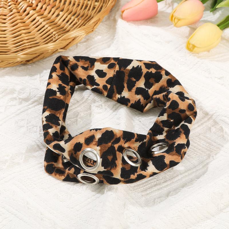 AWAYTR Women Hollow Out Metal Eyelets Elastic Headband Y2k Punk Girls Rock Stretchy Wide Hairbands Headwear Hair Accessories