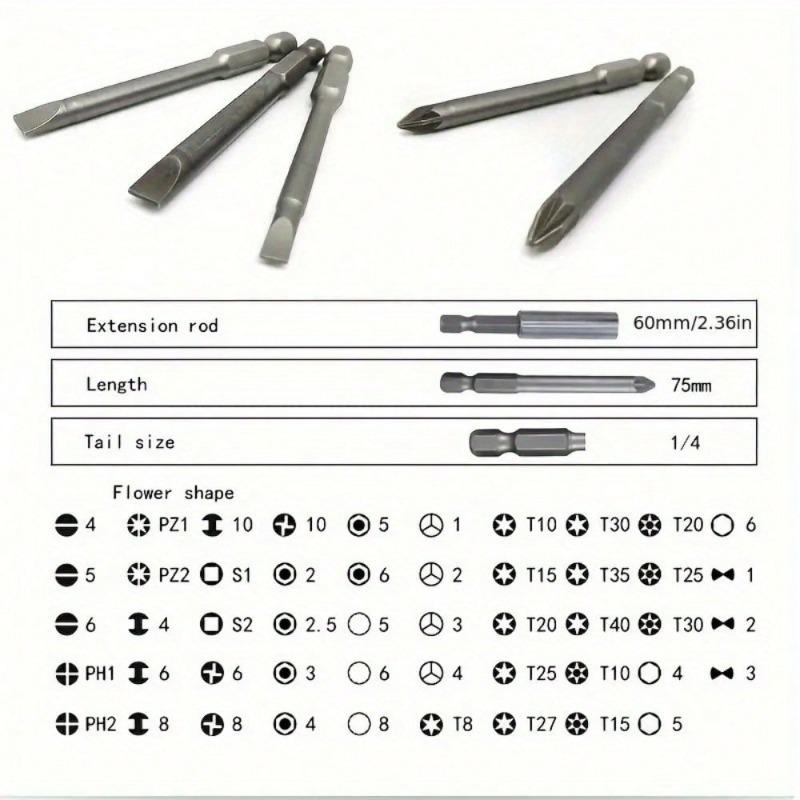 Screwdriver Bit Set, Security Bit Set Extra Long Magnetic Driver Kit, Drill Screwdriver Bit Set, Screw Driver Bits With Case, Hex, Star Bits, Square, Spanner Bits - 50Pcs1 BY