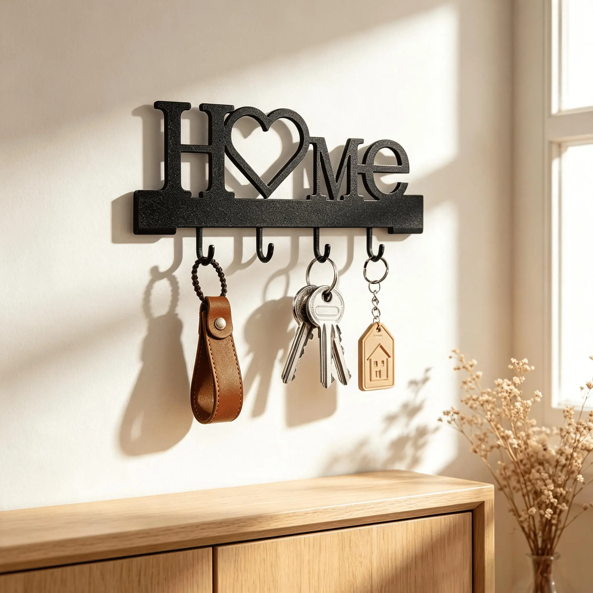 Metal Wall-Mounted Key Holder Hooks - No-Drill Sports & Outdoor Lawn Games Beanbags & Foot Bags Accessory, Home Decor with Graphic Letters, Space Saver Organizer for Keys, Bags & Accessories (Entryway Use)