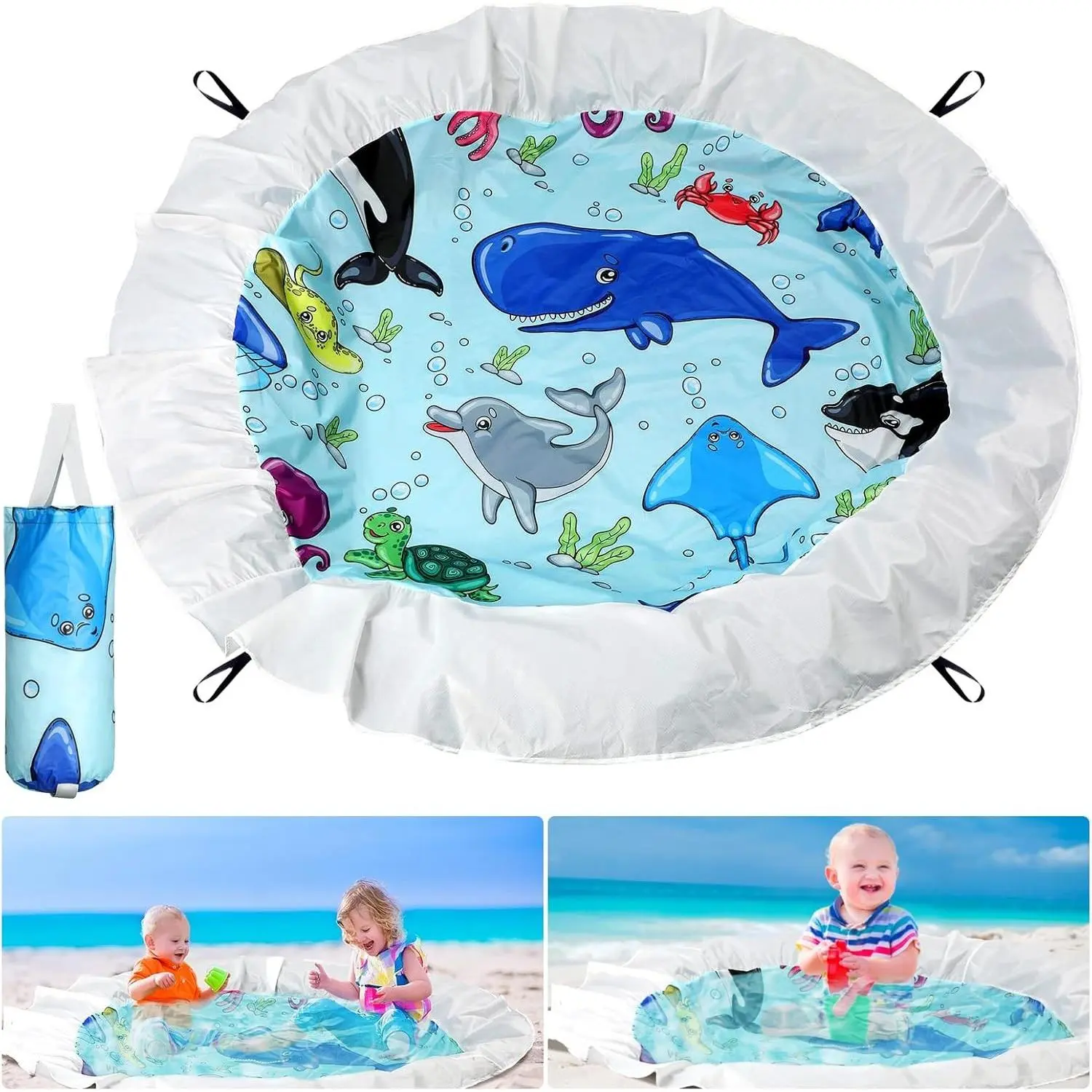 6.6 x 6.6 ft Beach Pool for Toddler Baby Beach Pool Blanket 2 in 1 Waterproof Sandproof Kiddie Foldable Sand for Kid Vacation Picnic
