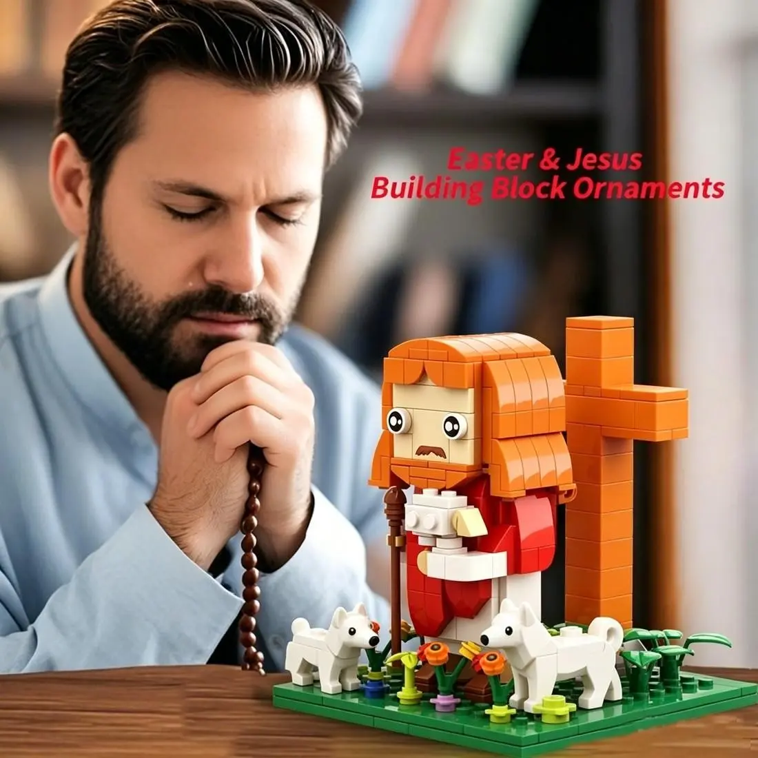 Jesus Building Block Model, Collectible Construction Set, Cute Cartoon Style, Home Decor Ornament, Faith Collection Item, Holiday Gift, Unisex, No Battery Required