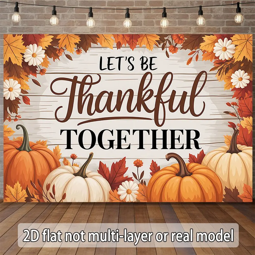 2D Flat Banner Thanksgiving fall theme polyester photography backdrop, HD digitally printed with autumn leaves and pumpkin pattern, soft lightweight foldable background cloth, suitable for family gatherings, Thanksgiving party dec