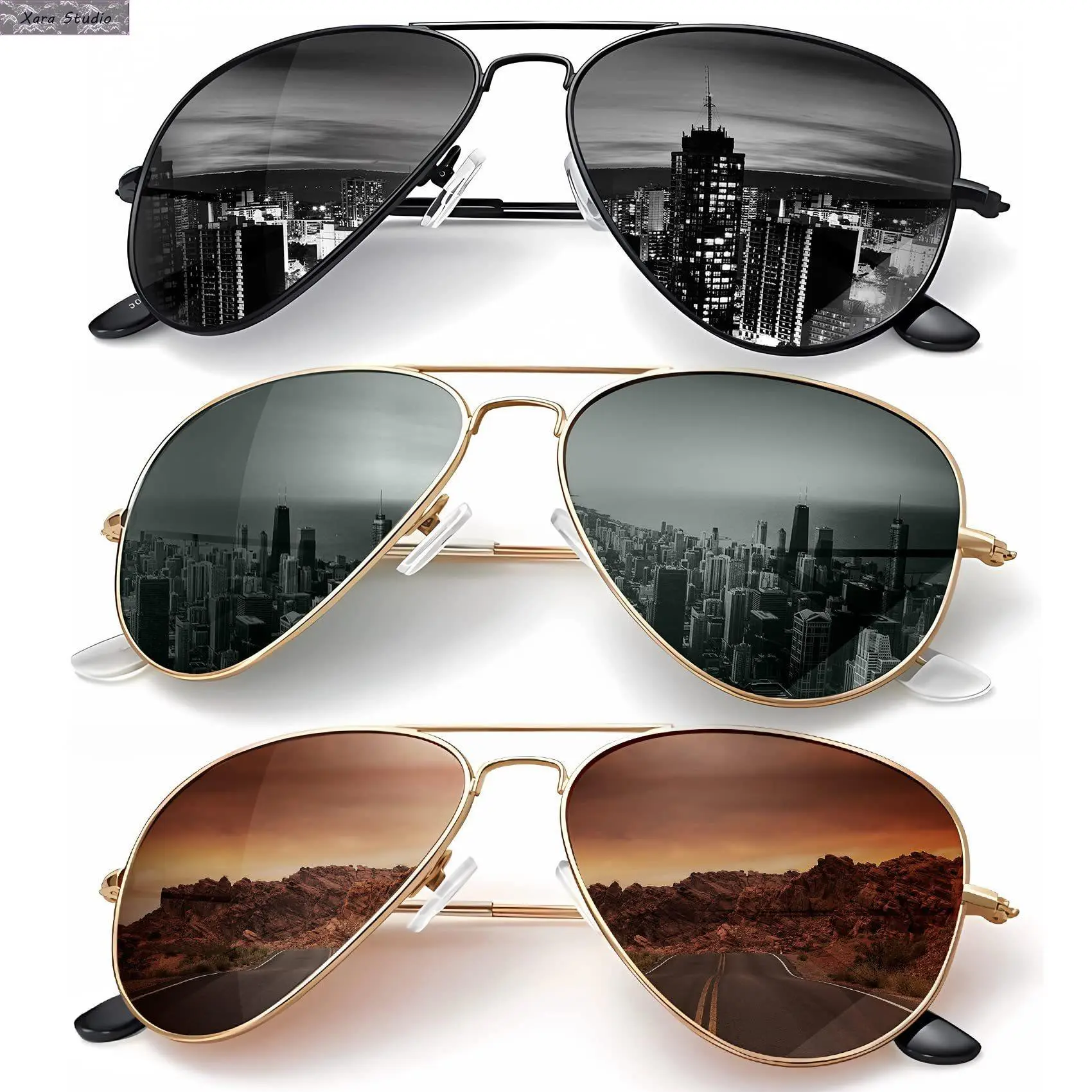 Classic Men's Aviator Sunglasses - Aviation Theme Men's Sunglasses, Unisex Polarized UV400 Dark Lenses, Lightweight Metal Frame, Lightweight and Easy to Pack Gold-Colored, for Driving Outdoor Fishing Summer Style