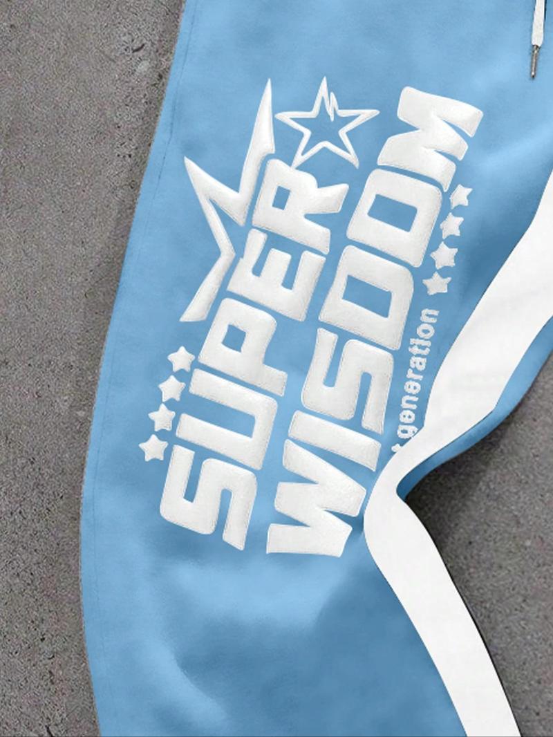 Men's Colorblock Letter & Star Print Sweatpants, Casual Comfy Straight-leg Pants for Daily Wear, Men's Trousers for All Seasons, Athleisure Style Bottoms