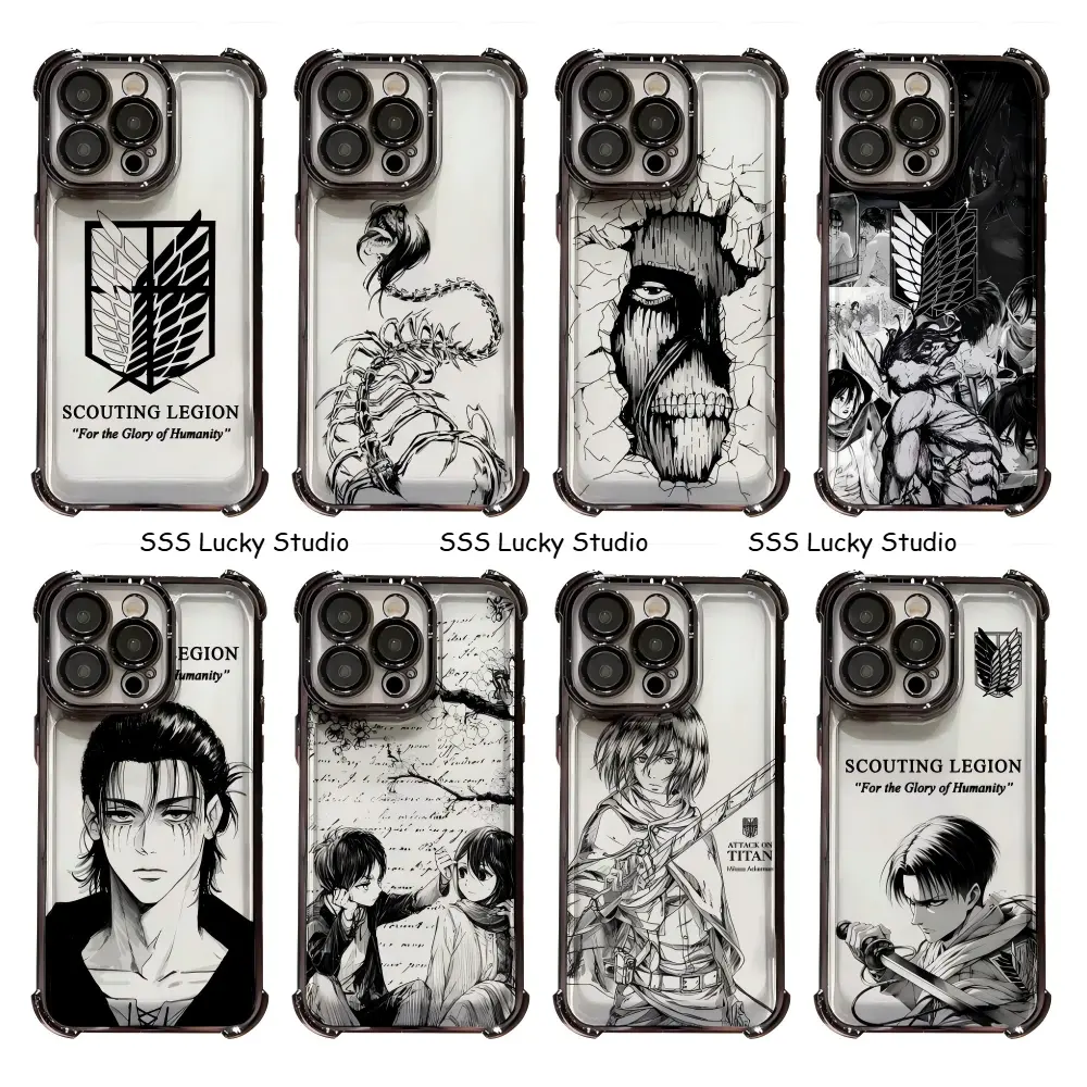 Hot Classic Anime Attack On Titan Phone Cases For iPhone 12-17 ProMax/Pro/Plus/Air,Black Transparent Shockproof Casing Cover Accessories,Ideal Birthday Holiday Gift