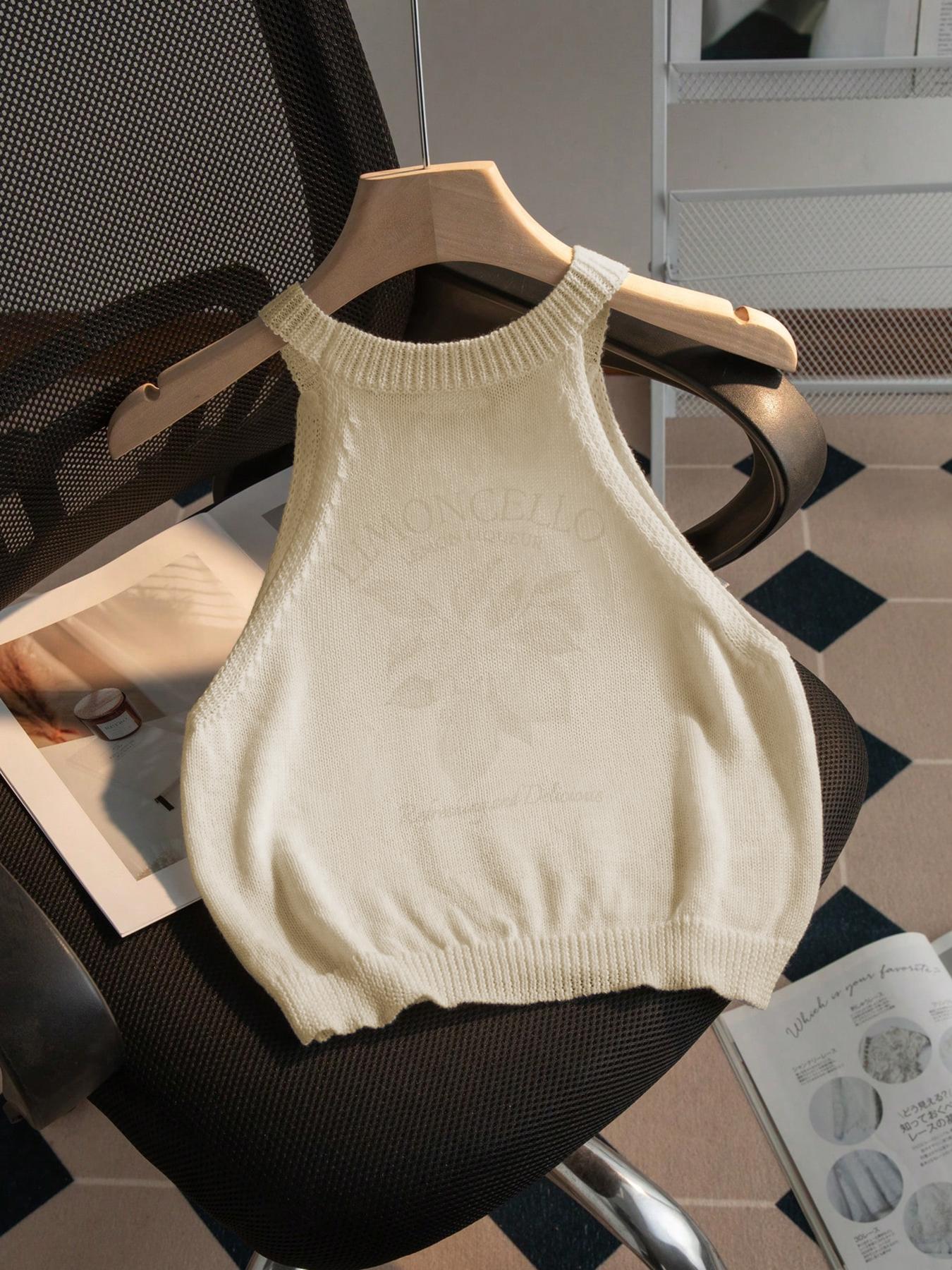 Women's Lemon Print Round Neck Crop Sweater Vest, Casual Lettuce Trim Sleeveless Knit Tank Top for Summer, Fashion Women's Knitwear for Daily Wear