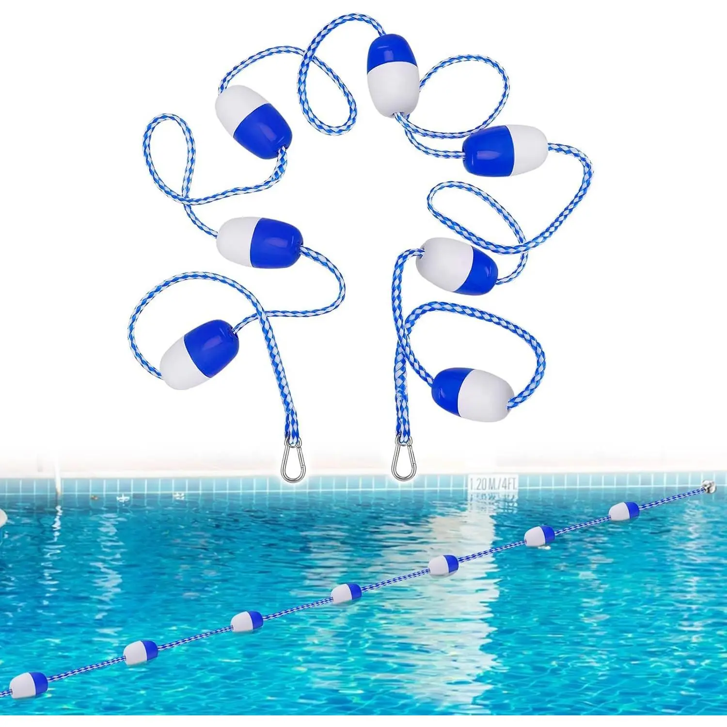 16ft -20ft Adjustable Pool Safety Rope with Floats, Floating Pool Divider- Sturdy, Effective Visibility, Easy to Install - Floating Barrier for Inground Swimming Pools Separating Depth
