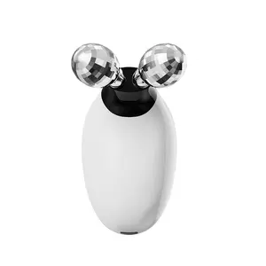 Electric double-ball slimming roller device for facial massage, home-use micro-current vibration to remove wrinkles and rejuvenate skin. Beauty instrument for home use, facial lifting and massaging device with dual heads, skin introduction micro-current b