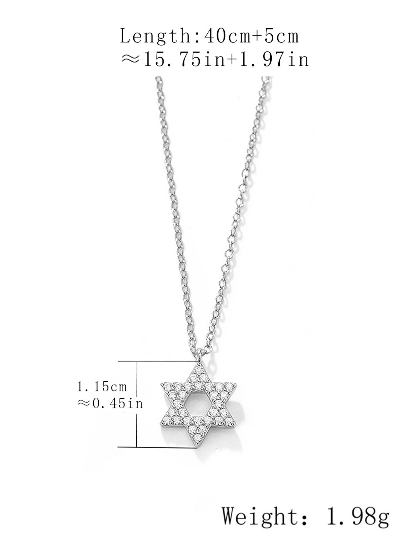 925 Sterling Silver Synthetic Zircon Inlaid Star Of David Pendant Necklace for Women, Fashion Jewelry for Party, Daily Decor, Trendy All-match & Exquisite Jewelry for Birthday Gift, Mom Gifts, Elegant Necklace