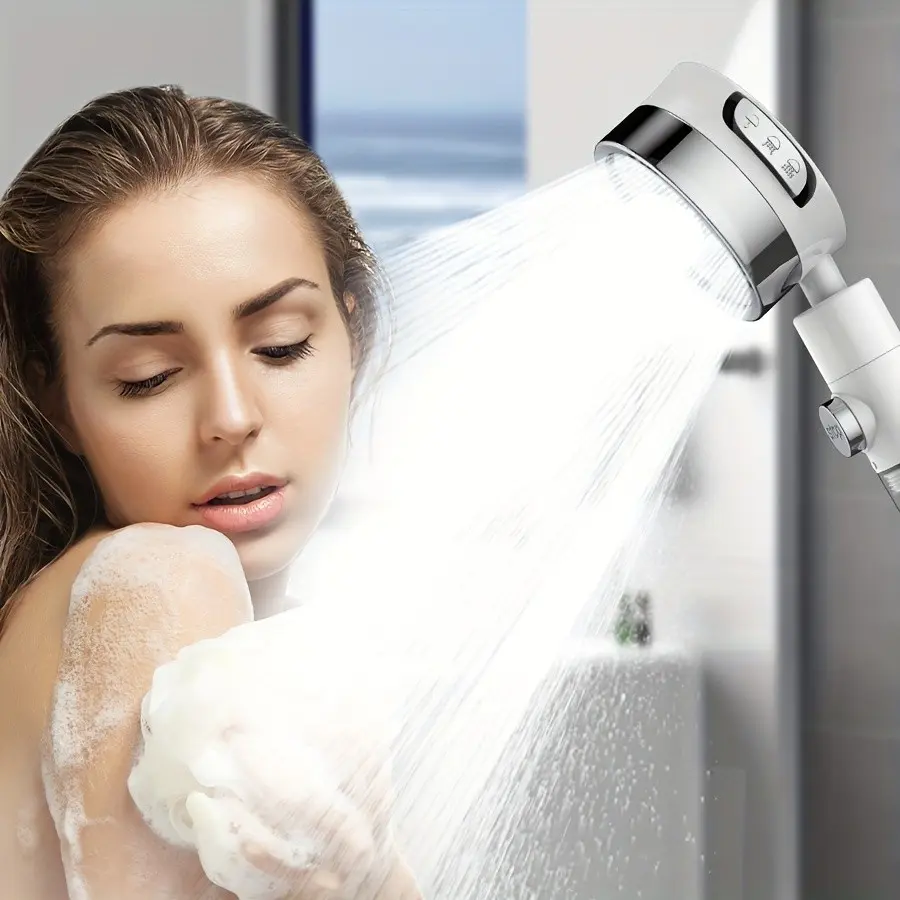 High-Pressure Shower Head with Filter, Three-Tier Adjustable, Strong Water Pressure, Bathroom Faucet Accessory, Adjustable Angle Spray Head