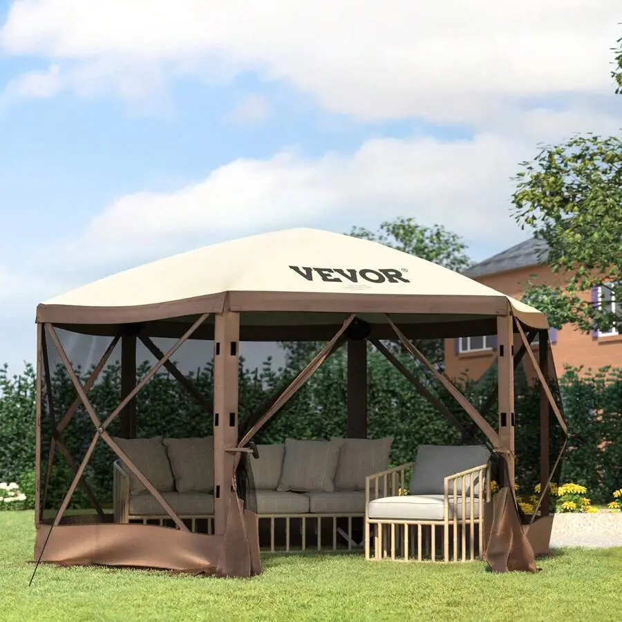Gazebo Screen Tent, Pop Up Gazebo Tent, Pop-Up Screen Tent 4/6 Sided Canopy Sun Shelter With 4/6 Removable Privacy Wind Cloths & Mesh Windows, Quick Set Screen Tent With Mosquito Netting