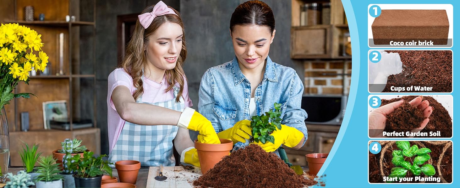 Coco Coir Bricks 6 Pack 100% Organic Peat Moss, Fiber Husk for Planting,, Potting Soil Substrate