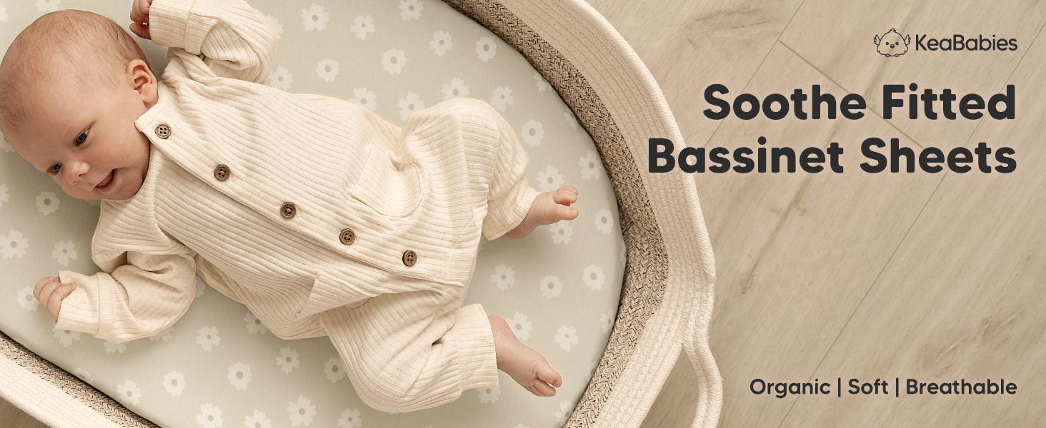 2-Pack Organic Bassinet Sheets for Girls, Boys - 100% Cotton Bassinet Mattress Sheets Compatible with Halo Bassinest Swivel Sleeper, Graco, Baby Delight, Chicco, Unisex Fitted Bassinet Sheets (Pecan)