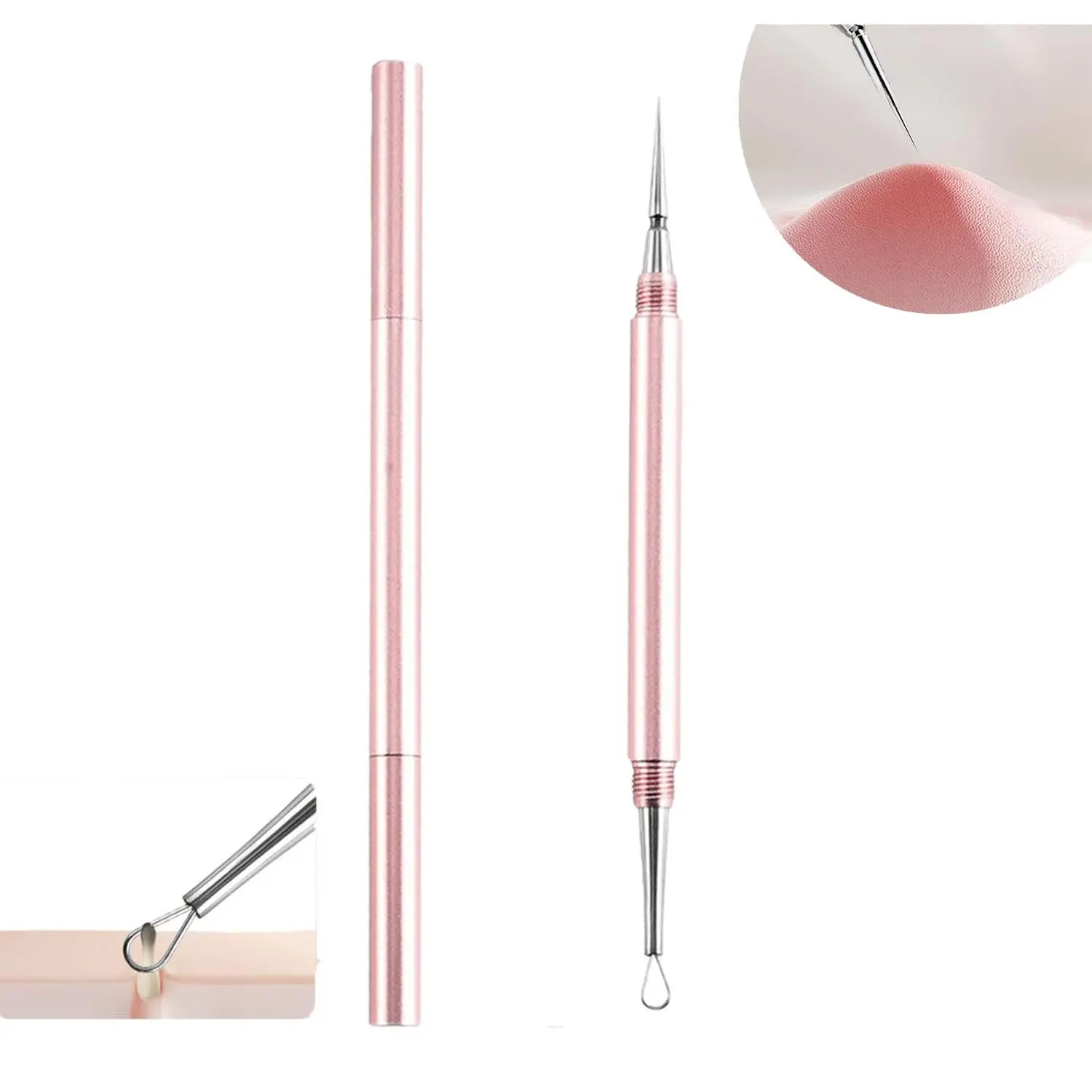 2-in-1 Professional Double Ended Acne Removal Needle, Stainless Steel Whitehead Blackhead Pimple Comedone Extractor Tool with Protective Cap, Precision Facial Nose Skin Cleansing Tool for Daily Skin Care