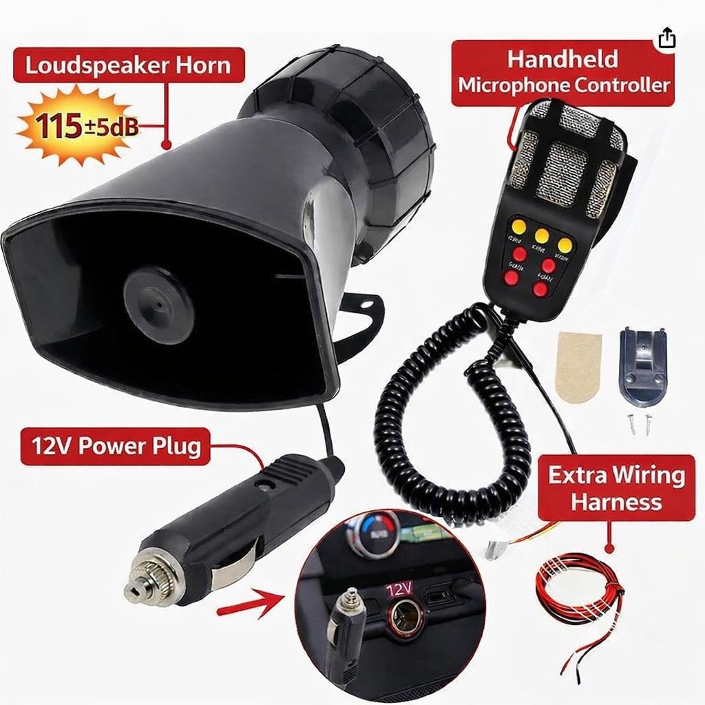 7-tone car horn microphone PA speaker amplifier 12V 20W 115dB