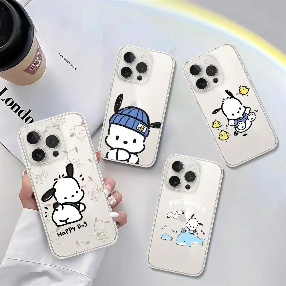 Hyperrealism Glam Pochacco Dog Phone Case for Multi-Model iPhone (17 ProMax,16,15,14,13,12,11,Mini,Pro) - Anti-Drop,Transparent,Shockproof Soft Silicone TPU Soft Shell Mobile Phone Accessory