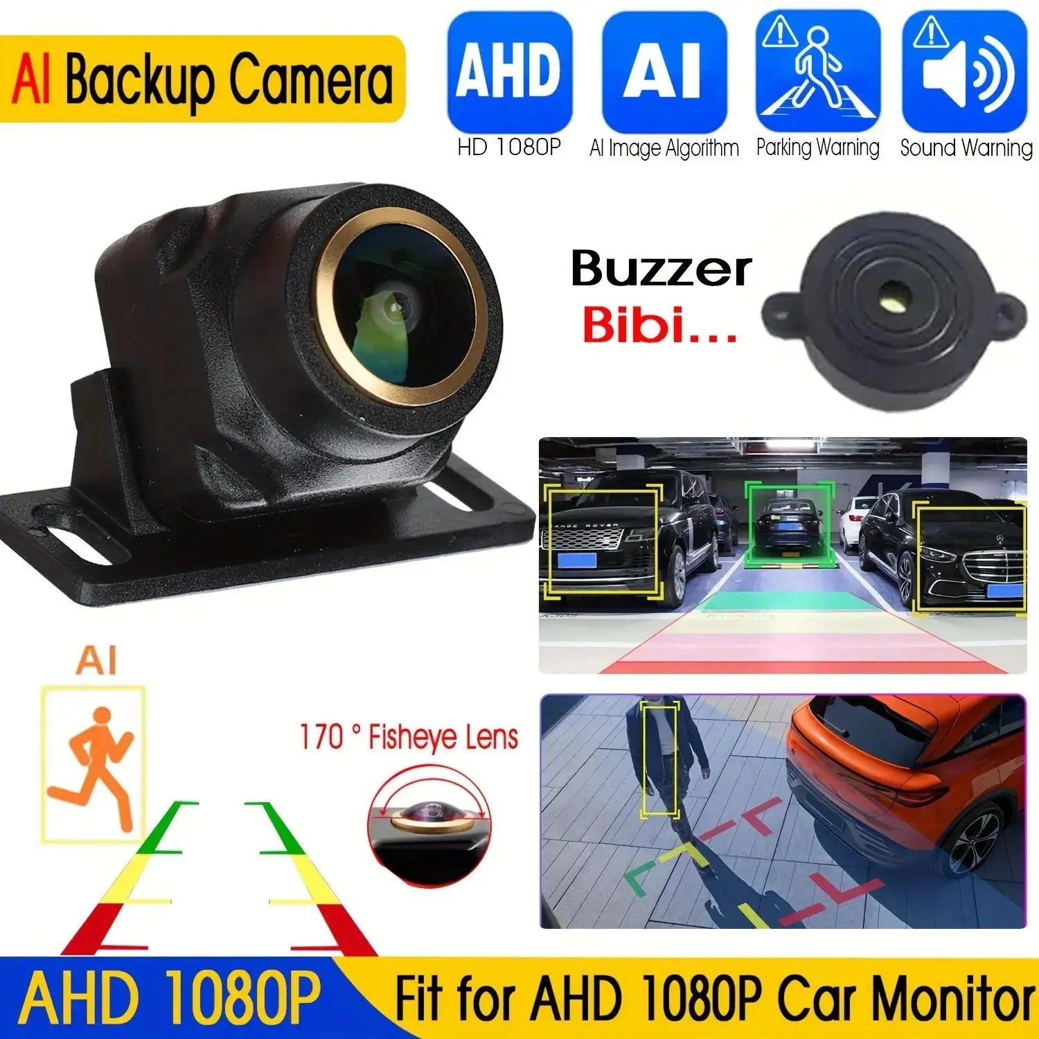 Ai Smart 1080P Ahd HD Car Backup Camera, Night Vision Waterproof, Dedicated Parking Rear View, High-Quality Abs Material