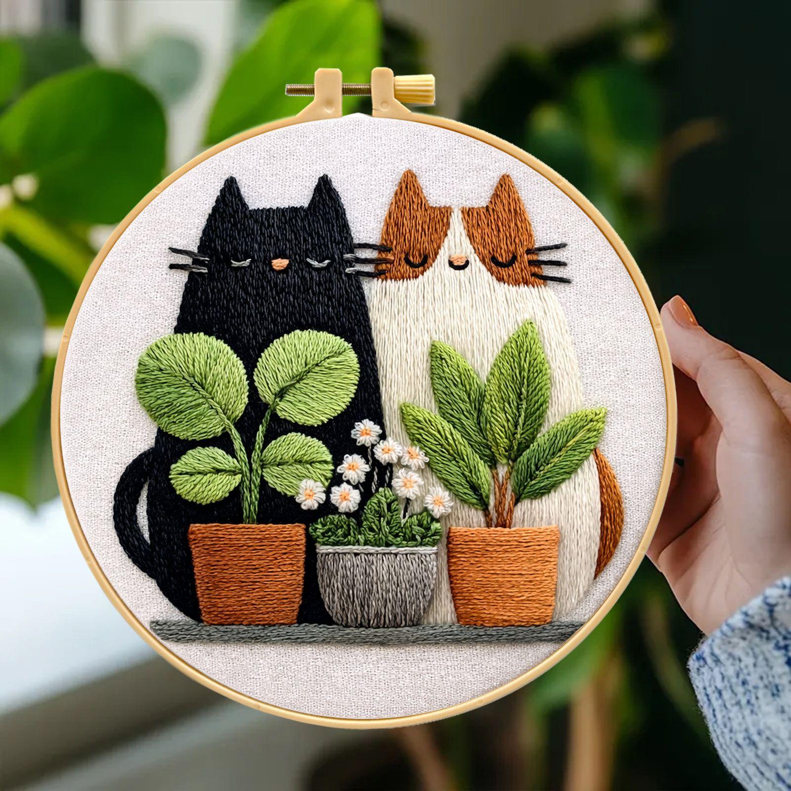 Handmade embroidery DIY kit, suitable for beginners to learn cat embroidery and weaving
