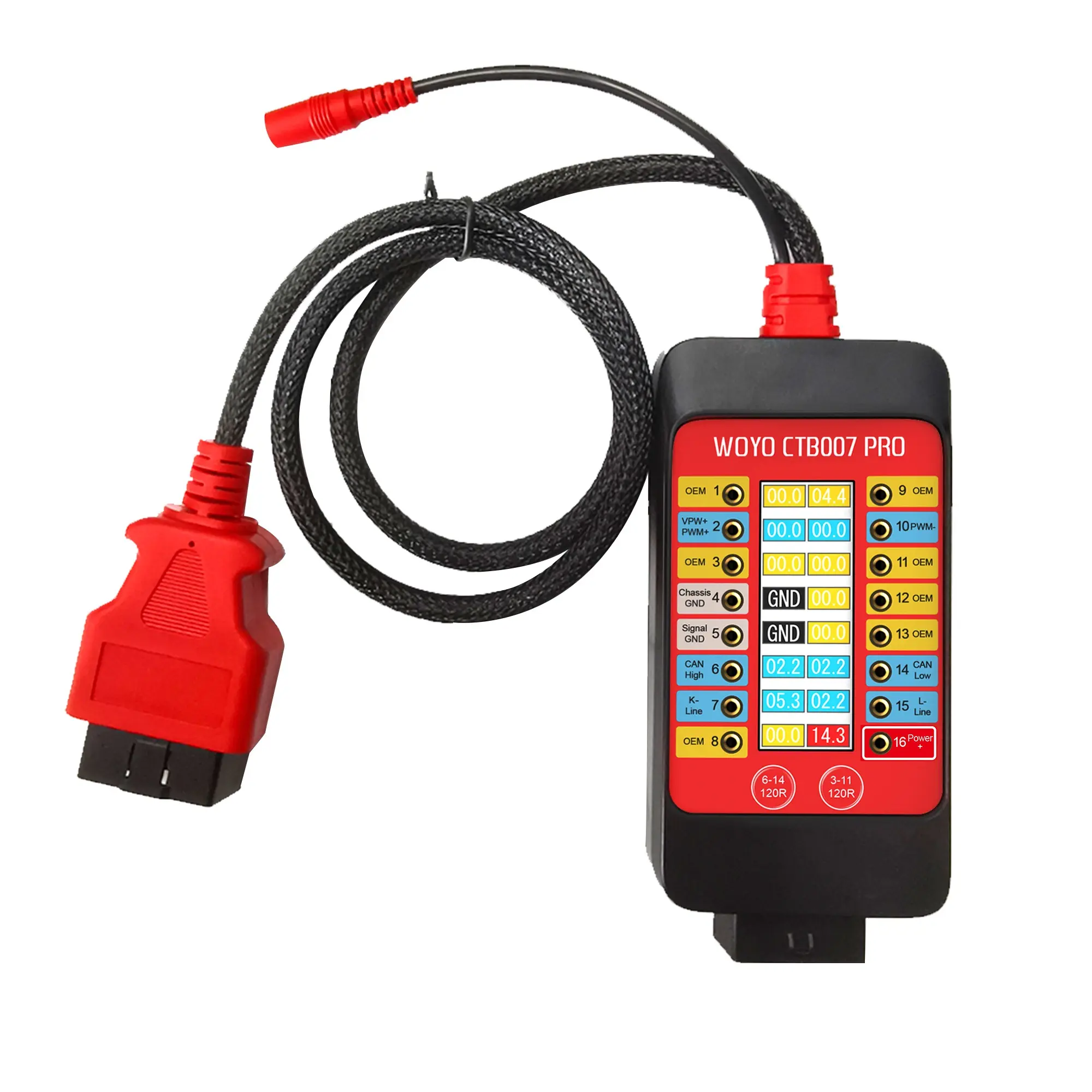 WOYO CTB007 PRO OBD2 Breakout Box, LCD Display Vrms Real-Time Voltage Monitoring, Built In 120 Ohm Resistor for ECU Testing