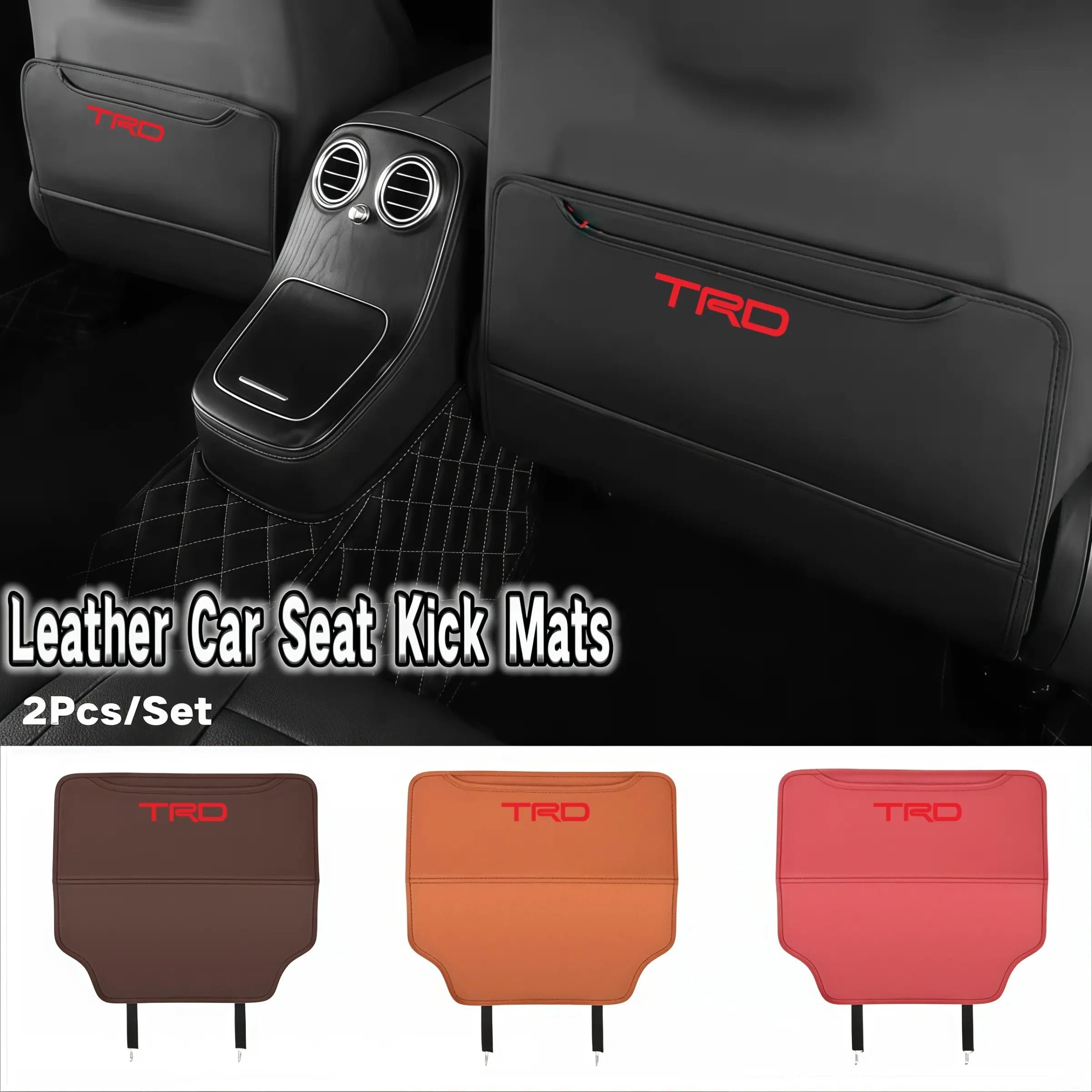 2pcs Car Seat Back Protector Pad, Leather Rear Protection Mat, Anti-Scratch Interior Guard, Toyota Trd Compatible, Easy Installation