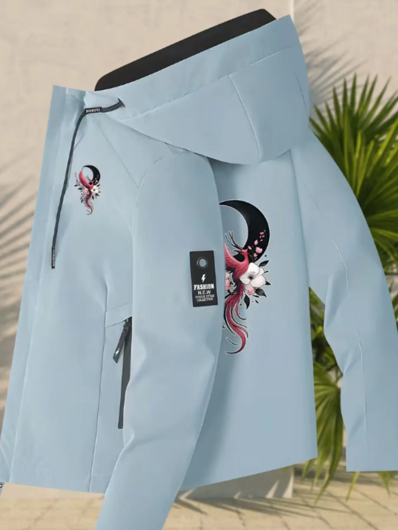 Dark Phoenix Floral Crescent Print Jacket for Women, Lightweight Breathable New Chinese Style Jacket, Vintage Outerwear