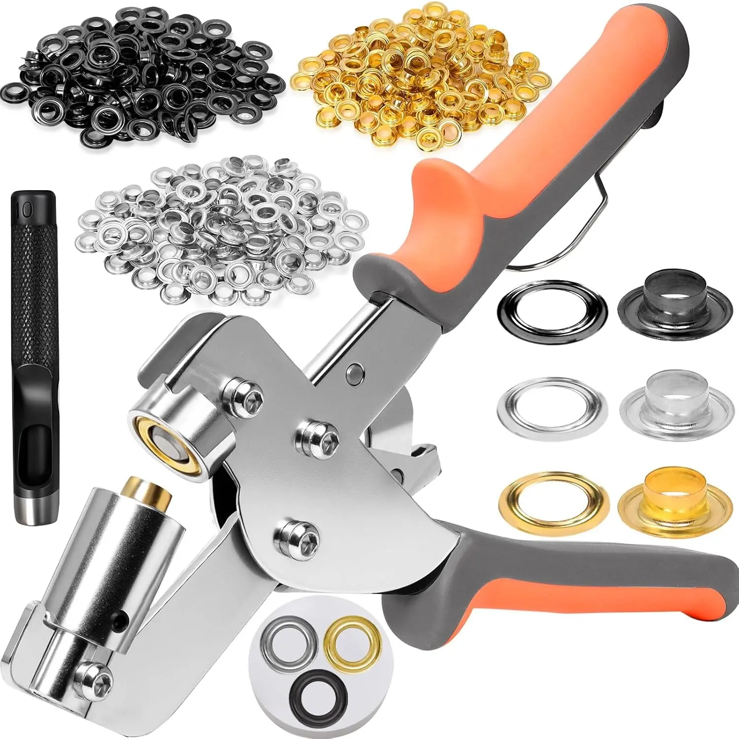 3/8 Inch Heavy Duty Eyelet Pliers Kit with 300 Pcs 10mm Metal Grommets in Gold, Black, Silver for Tarps, Fabric, Leather, Tents, Vinyl, CanvasGift