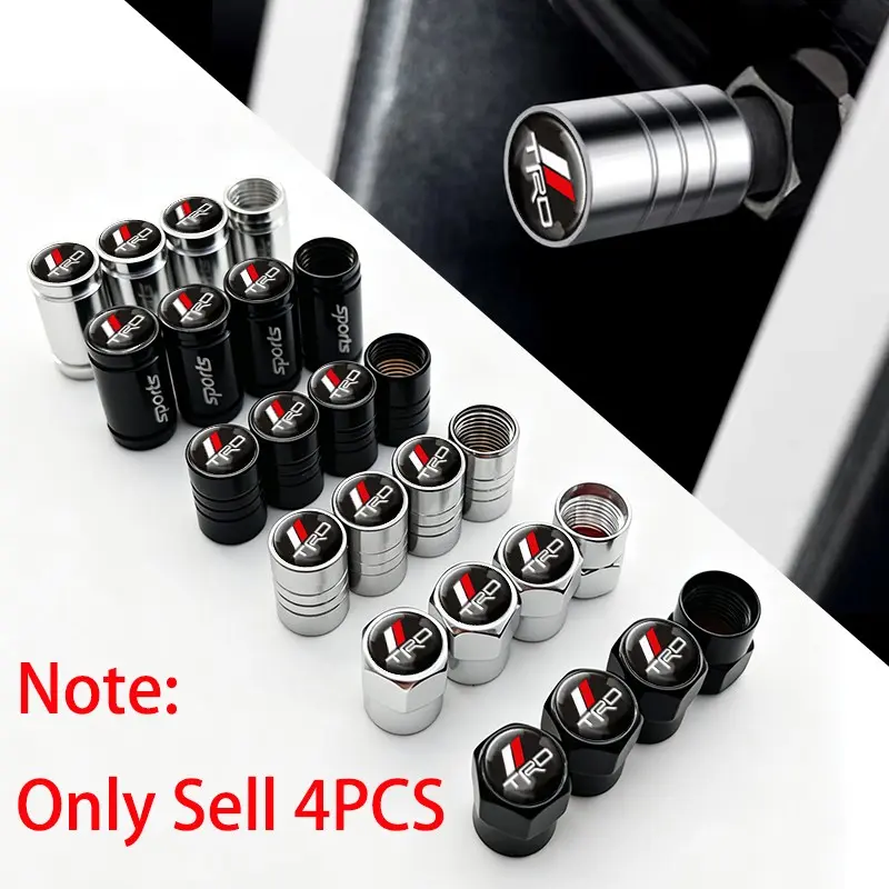 TRD Logo 4Pcs/Set Car Wheel Tire Valve Caps Tyre Rim Air Stem Covers For Toyota Corolla Camry Yaris Aygo Prius CHR RAV4 Hilux Prado Auris Avensis Auto Accessories Tire Pressure Caps