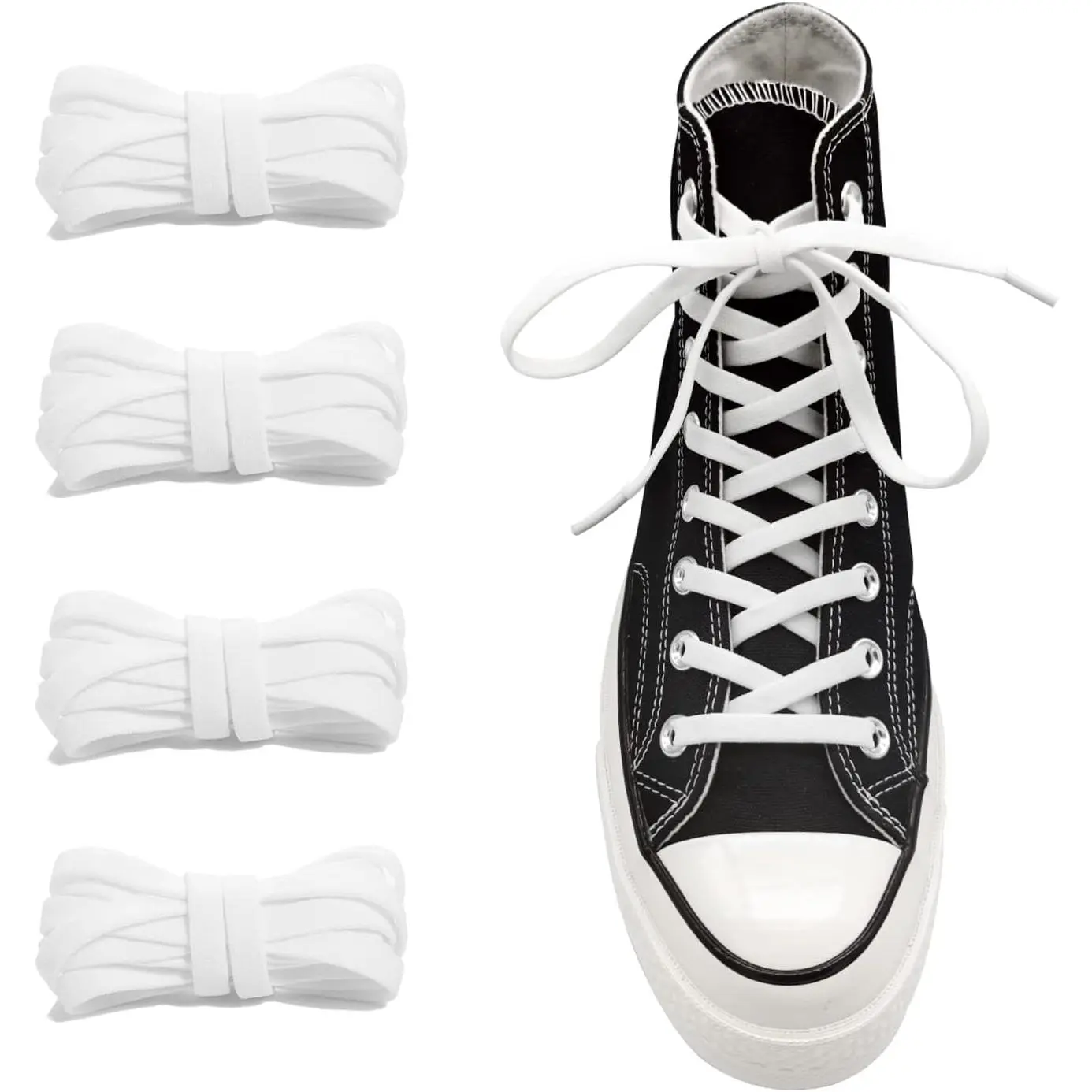 2 Pairs 5/16" Wide Elastic Shoe Laces for Converse High Tops, Stretch Flat Shoelaces Shoe Strings Replacement Laces