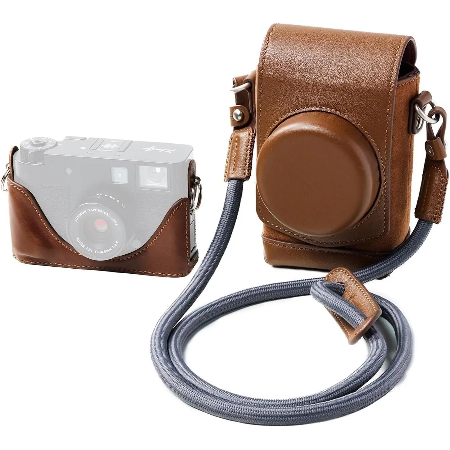 Leather Case Kit for  X Half, Retro Style Full-Cover Carrying Bag with Half Leather Case, -in Card Pocket, Portable and Protecting with Woven  Strap (Brown) - 5218