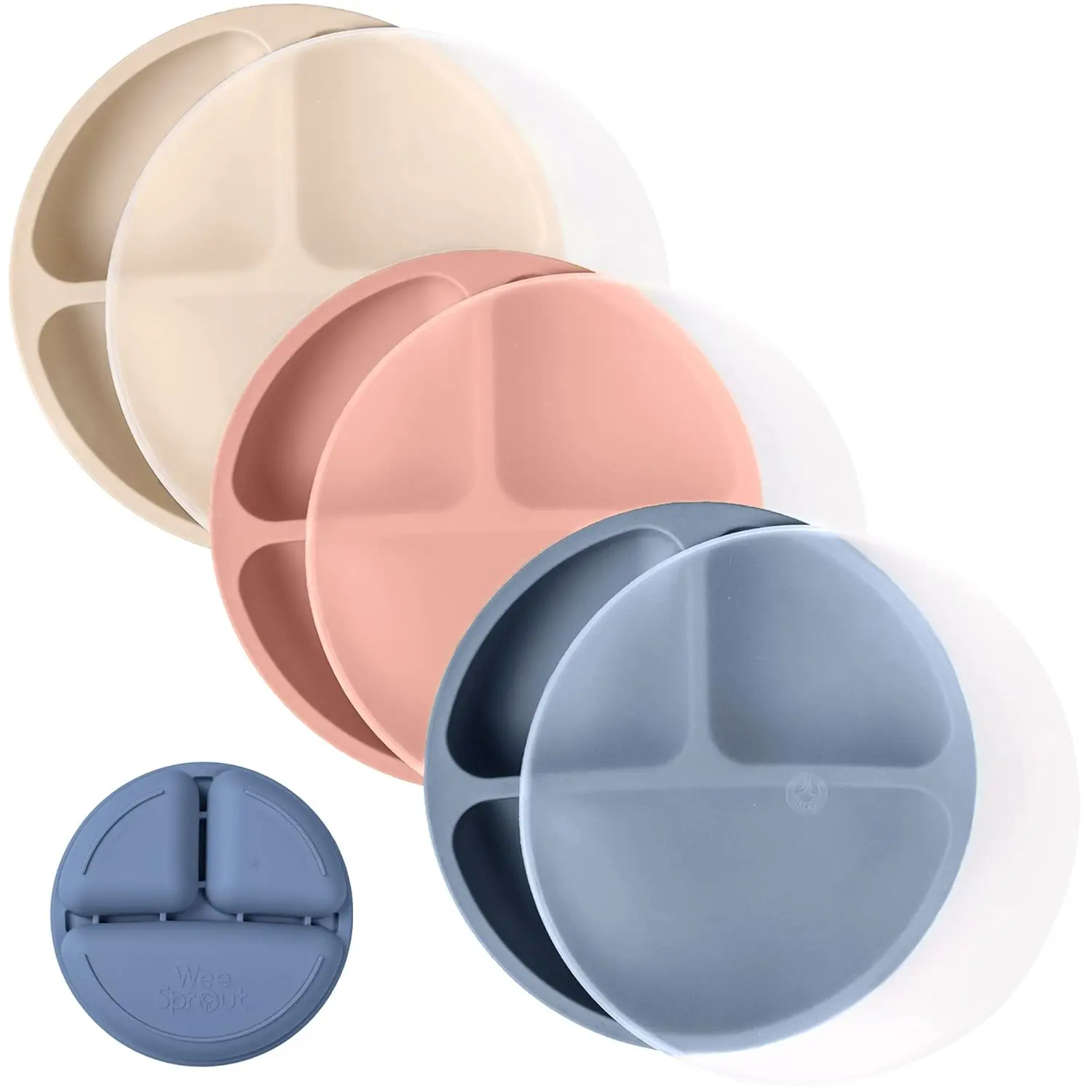 Silicone Plates with Lids  Babies & Toddlers (3 Pack) 100% Food-Grade Dishes  Self Feeding, Divided Design & Raised Edges  Picky Eaters, Dishwasher & Microwave Safe Weaning Supplies New model dinnerware