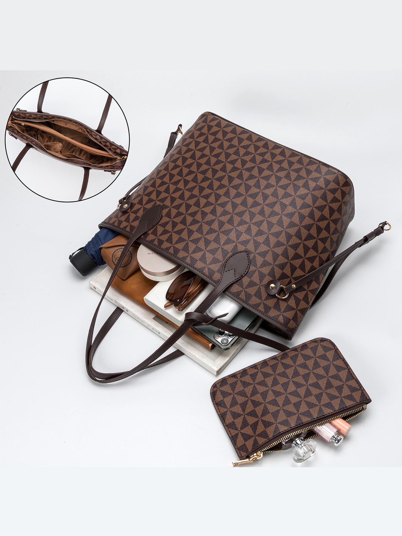 Fashionable Geometric Pattern Tote Bag & Wallet Set, Work Commuter Bags for Women, Large Capacity Shoulder Bag & Wallet, Casual Trendy Versatile High-quality Daily Commuting Unique Bags Set, Mother's Day Gift