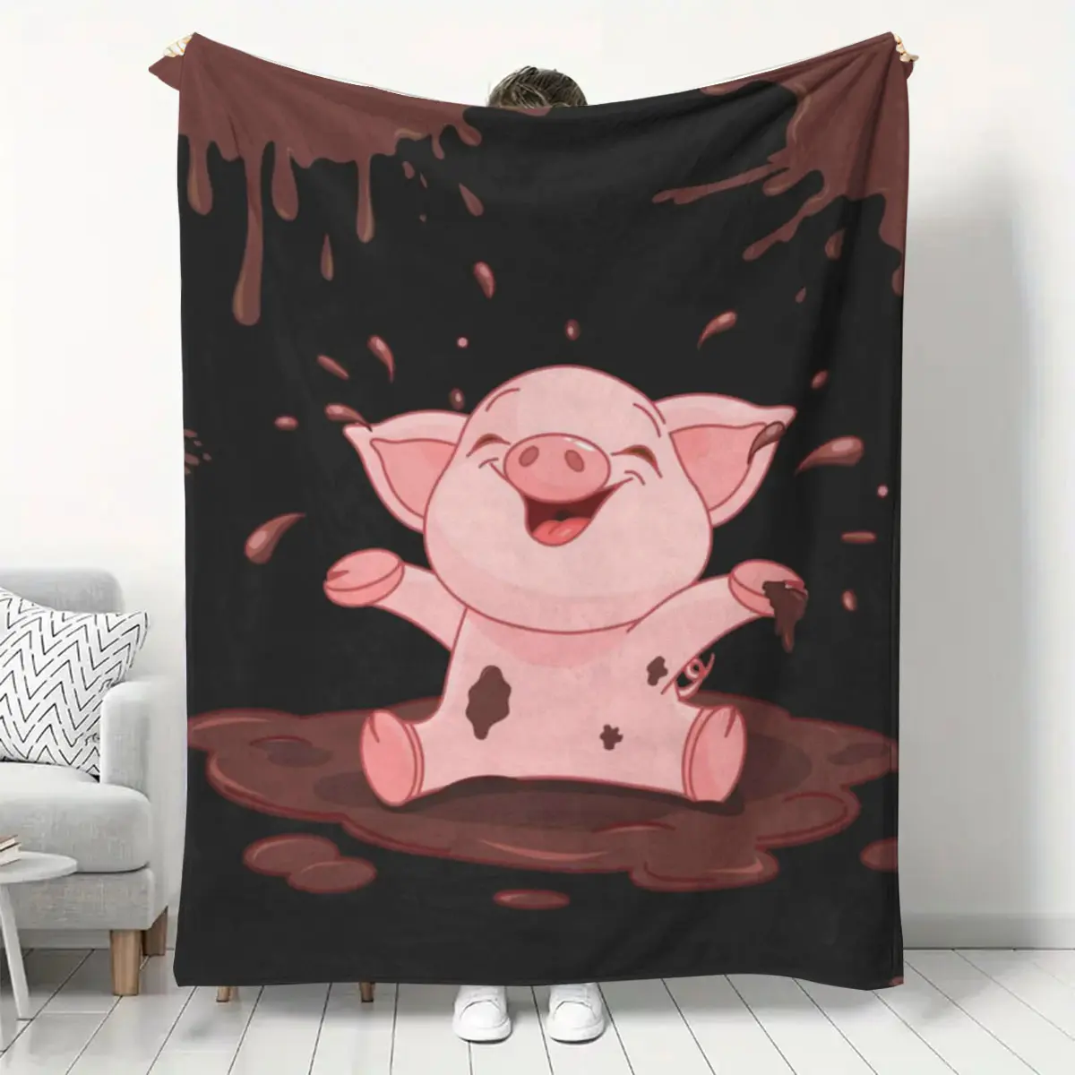 Soft Comfortable Background Pig Print Blanket, Nap Bed Blanket, Flannel Bedding, Perfect Gift, Multi-Use for All Seasons