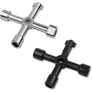 Triangle Multi-functional Sillcock Key 4 Way Square Wrench Water Utility Key Steel Sillcock Wrench Tool for Electric Water Gas Meter Box Cupboard Cabinet Opening Spigots Faucet Valve 2 Paack  Key