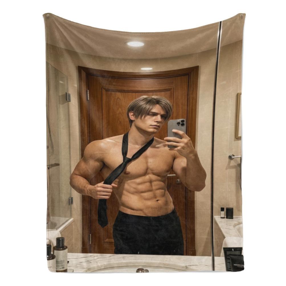 Resident Evil Leon Kennedy Blanket Aesthetic Boyfriend Style Gamer Throw Video Game Character Print Soft Flannel Blanket Cozy Lightweight Throw for Bed Sofa Couch Bedroom Decor Travel Gift for Fans Girls Boys Gaming Room