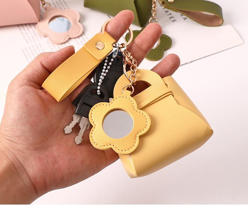 Mini Backpack Keychain Mini Coin Purses for Women Cute PU Leather Makeup Bag with Keychain, Pocket Holder Cable Organizer Giftable Pouch (Cute Mirror)